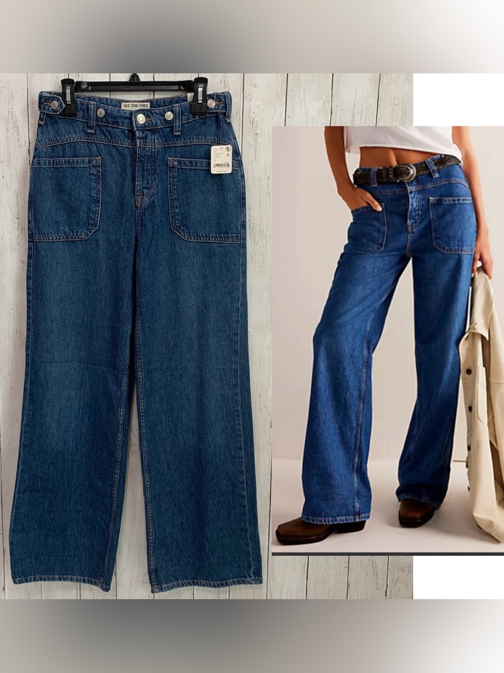 Free People We The Free Palmer 26  Cuffed Jeans Tunnel Vision Baggy Relaxed NWT